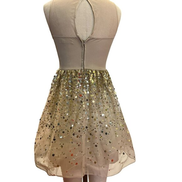 Sparkling Delias Gold Sequin Fit Flare Golden Sequined Dress Short Formal Cockta - Picture 6 of 7